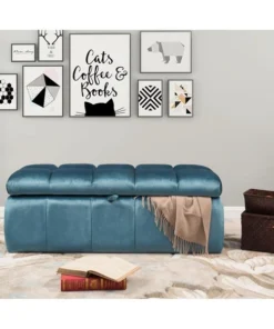 Chic Home FON2792 Fiesta Bench Velvet Tufted Storage Ottoman for Modern Transitional; Blue