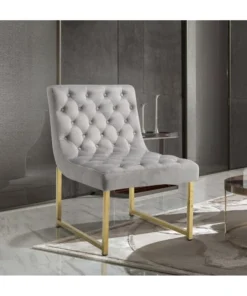 Chic Home FAC2808-US Tatiana Velvet Accent Chair Brass Finished Polished Metal Frame; Grey