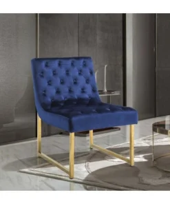 Chic Home FAC2810-US Tatiana Velvet Accent Chair Brass Finished Polished Metal Frame; Navy