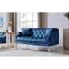 Chic Home FLS9556-US Eva Love Seat Sofa with Velvet Upholstered Button Tufted Nailhead Trim Slope Arm Design Acrylic Legs; Modern Transitional; Blue