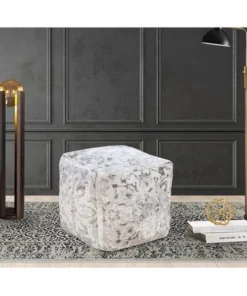 Chic Home FON9629-US Modern Transitional Adara Ottoman with Viscose Upholstered Two Tone Abstract Pattern Design Square Pouf; Grey