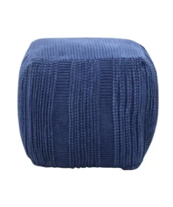 Chic Home FON9634-US Modern Transitional Dimas Ottoman with Cotton Upholstered Striped Pattern Woven Vertical Bands Square Pouf; Navy