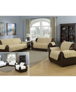 Quick Fit Quickfit JERE 11274=6 Reversible Sofa Cover Couch Covers - Water Resistant Furniture Slipcover Great For Kids Dogs Pets - Fleece Sherpa - Chair - Taupe