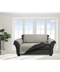 Quick Fit Quickfit REYN 15666D=6 Reversible Sofa Cover Couch Covers - Water Resistant Furniture Slipcover Great For Kids Dogs Pets - Solid - Loveseat - Sage Green & Brown