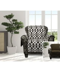 Quick Fit ASCB1=6 /13882 Reversible Sofa Cover Couch Covers - Water Resistant Furniture Slipcover Great For Kids Dogs Pets - Geometric Print - Chair - Brown