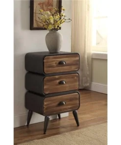 4D Concepts 162017 3 Rounded Drawer Chest - Urban Loft; Metal & Rustic Natural Pine