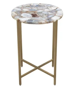 Diamond Sofa MIKAATGR Mika Round Accent Table with Agate Top & Brass Base; Grey