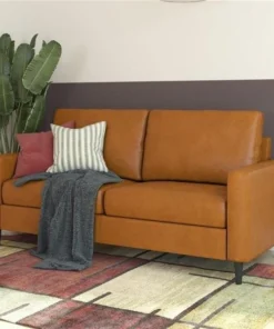 Dorel Living DE51614 Faux Leather Marius Modern Sofa; Camel
