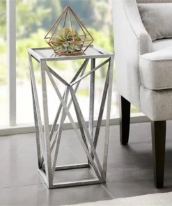 Madison Park MP120-0220 Zee Silver Angular Mirror Accent Table; Silver & Mirror - 12.25 W x 12.25 D x 20 H in.