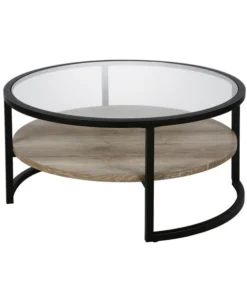 Hudson & Canal Henn & Hart CT0224 Winston Blackened Bronze & Limed Oak Round Coffee Table - 17 x 34.13 x 34.13 in.