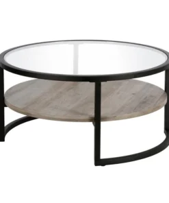 Hudson & Canal Henn & Hart CT0562 Winston Blackened Bronze & Gray Oak Round Coffee Table - 17 x 34.13 x 34.13 in.