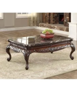 Home Elegance 3526-30 20 x 34 x 54 in. Mariacarla Cocktail Table with Marble Top - Dark Cherry