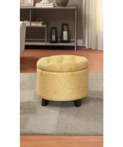 Home Elegance 4500-F3 20 in. dia. x 17 in. Cleo Storage Ottoman Cube - Yellow
