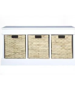 Heather Ann Creations W22314-WHT Raleigh 3-Basket Storage Bench; White - 20 x 40 x 13 in.