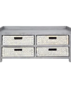 Heather Ann Creations W22324-GREY Raleigh 4-Basket Storage Bench; Grey - 18 x 39.75 x 14 in.