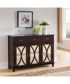 KB C1284 31 x 42 x 12 in. Wood Door & Drawer Console Table - Espresso