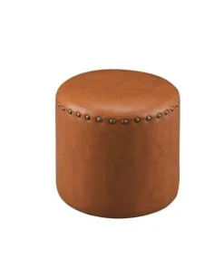 KB 3217-BR Faux Leather Round Ottoman - Brown