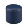 KB 3217-BU Blue Faux Leather Ottoman - Round