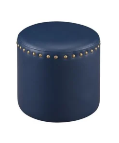 KB 3217-BU Blue Faux Leather Ottoman - Round