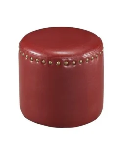 KB 3217-R Faux Leather Round Ottoman - Red