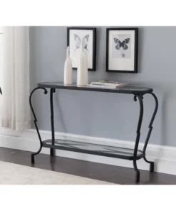 Inroom Furniture Designs C1312 Metal & Tempered Glass Console Table - Black with Brushed Copper