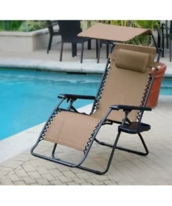 Propation GC12-2 Oversized Zero Gravity Chair with Sunshade & Drink Tray; Tan - Set of 2