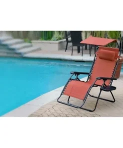 Jeco GCOL14 Oversized Olefin Zero Gravity Chair with Sunshade & Drink Tray; Terra Cotta
