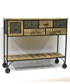 Jeco F-SF026 Metal & Wood Table with Wheels