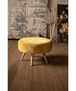 Kalalou NRV2102 24 x 16 in. Velvet Ottoman with Wooden Legs; Honey