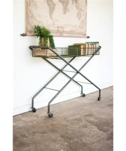 Kalalou CQ6817 42.5 x 14 x 31.5 in. Rolling Metal Basket Console