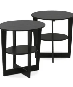 Furinno 2-15019WN Round End Table; Set Of 2 - Espresso