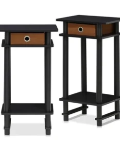 Furinno 2-17017EX Turn-N-Tube Tall End Table with Bin; Espresso & Brown - Set of 2