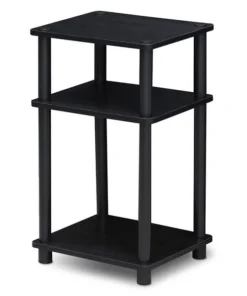 Furinno 11087AM-BK 11087 Just 3-Tier No Tools Tube End Table; Americano & Black - 13.4 x 11.5 x 22.8 in.