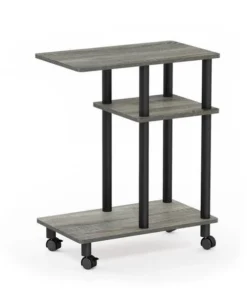 Furinno 18134GYW-BK Turn-N-Tube U Shape Sofa Side Table with Casters; French Oak Grey & Black - 19.69 x 22.36 x 11.61 in.