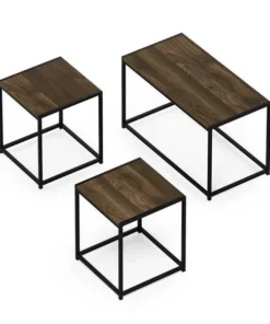 Furinno FM19124CWN Camnus Modern Living Room Table Set with One Coffee Table & Two End Tables; Columbia Walnut
