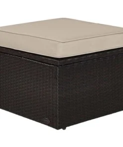 Crosley KO70091BR-SA Palm Harbor Outdoor Wicker Ottoman with Sand Cushion - Brown