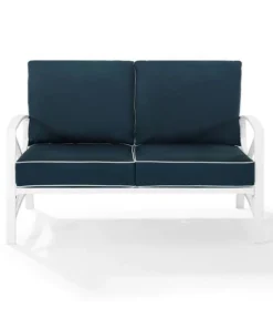 Crosley Furniture KO60008WH-NV Kaplan Loveseat in White with Navy - 32 x 54 x 30.5 in.