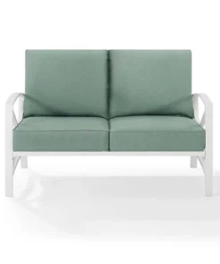 Crosley Furniture KO60008WH-MI Kaplan Loveseat in White with Mist Cushion Covers - 30.5 x 54 x 33 in.