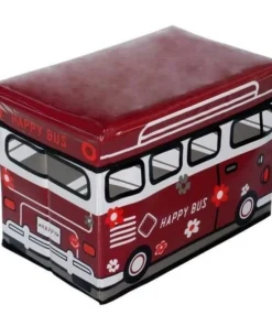 Blancho Bedding SB-BUS-1 - 48x32x28 Happy Bus Red - Rectangle Foldable Faux Leather Storage Ottoman Storage Boxes & Storage Seat Red