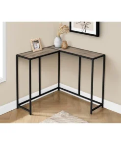 Monarch I 2155 36 in. L-shaped Corner Metal Frame Console Table; Dark Taupe Wood-look & Black