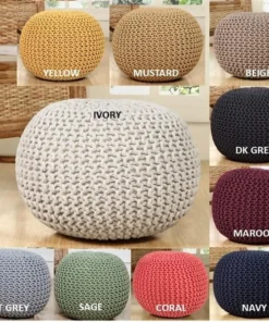 Aanny Designs JJS01158 Lychee Cotton Knit Pouf Ottoman; Sage Green