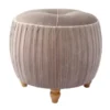 New Pacific Direct 1600008-187 Helena Small Round Ottoman Natural Wood Legs; Chamoise