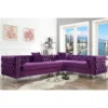 Posh Living Levi Velvet Tufted with Silver Nailhead Trim Metal Y-leg Right Facing Corner Sectional Sofa - Purple