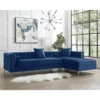 Posh Living Levi Velvet Tufted with Silver Nailhead Trim Metal Y-leg Right Facing Chaise Sectional Sofa - Navy