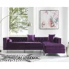 Posh Living Levi Velvet Tufted with Silver Nailhead Trim Metal Y-leg Right Facing Chaise Sectional Sofa - Purple