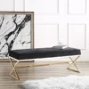 Posh Living Colin Velvet X-Leg Gold Base Bench - Black