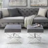Posh Living Colin Velvet X-Leg Chrome Base Ottoman - Grey