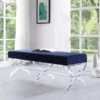 Posh Living Brayden Velvet Acrylic X-Leg Bench - Navy