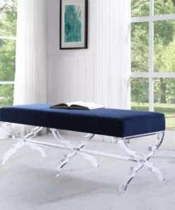 Posh Living Brayden Velvet Acrylic X-Leg Bench - Navy