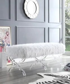 Posh Living Brayden Faux Fur Acrylic X-Leg Bench - Cream White